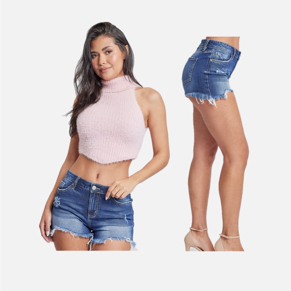 YMI Collection Blue Denim Distressed Women's Shorts, NWT frayed hem size 3/26